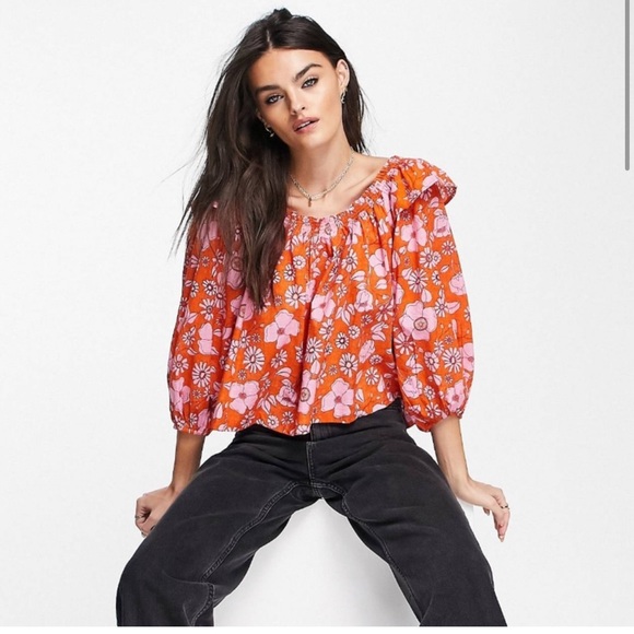 Free People NWT Miss Daisy Floral Printed Smock Blouse sz S - Picture 2 of 8